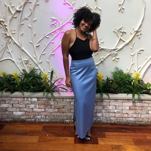 Baby Blue Polyester Long Skirt w/ Slits on both sides Women Size: 9